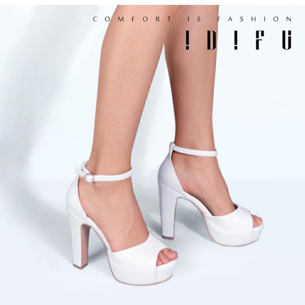 IDIFU Jana Platform Chunky High Heels Peep Toe Ankle Strap Wedding Bridal Party